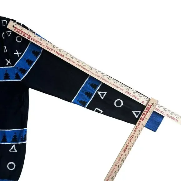 PlayStation Holiday Sweater Black Blue Gamer Ugly Christmas Jumper Men’s M - Picture 7 of 8